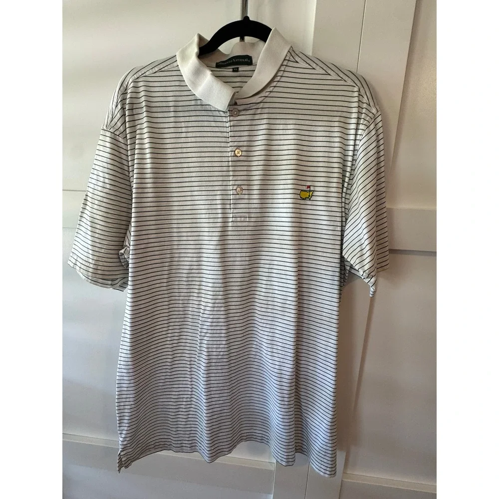 Augusta National‎ Golf Club Polo Shirt Mens XL White Green Striped Masters Logo